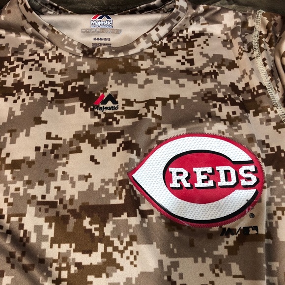 Cincinnati Reds Majestic Youth Medium 10/12 Camo Shirt Brown Tan - Picture 3 of 3